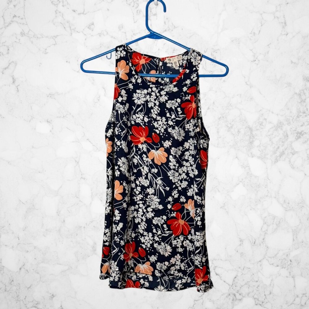 Lila Rose Floral Rose Navy Blue White Red PInk Sleeveless Blouse Tank size Small